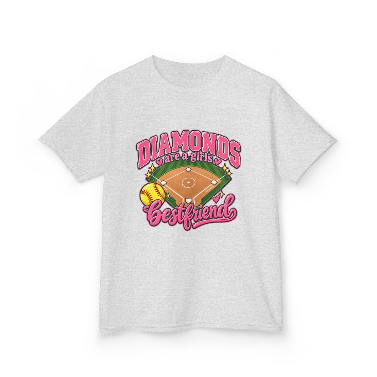 Kids Baseball Tee — "Diamonds Are My Bestfriend" Pink Softball Field Design
