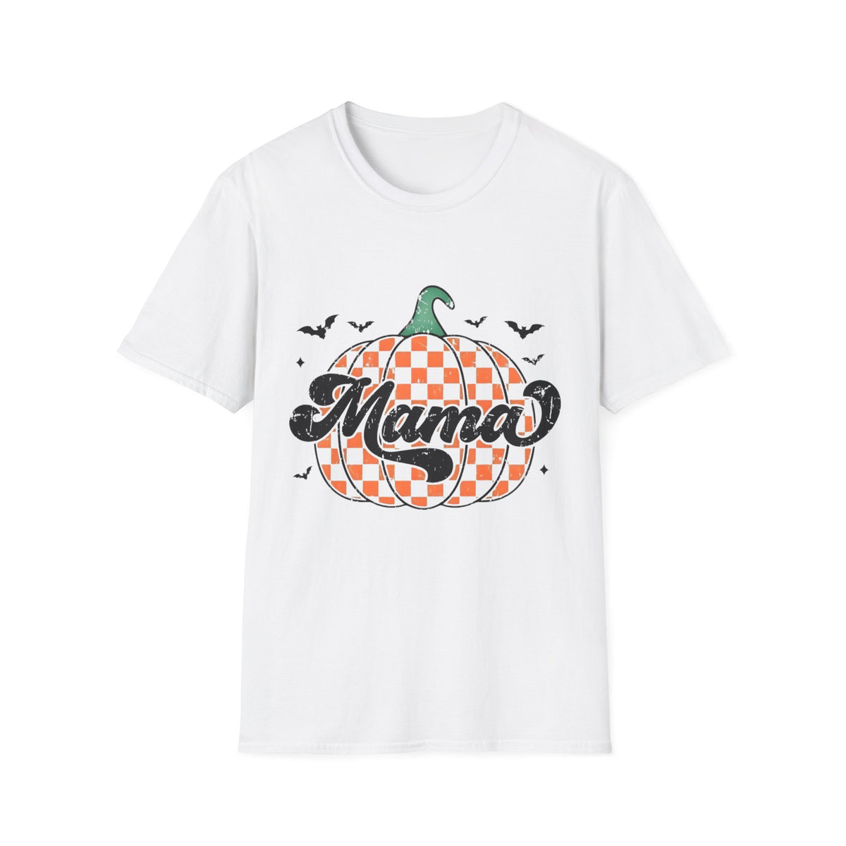 Mama Pumpkin T-Shirt — Checkered Fall Halloween Tee for Moms
