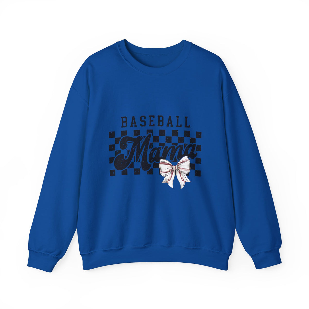 Baseball Mama Sweatshirt — Checkerboard Design with Pink Bow
