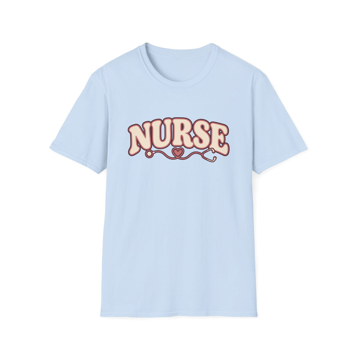 Nurse Retro Script T-Shirt — Pink Heart Stethoscope Design