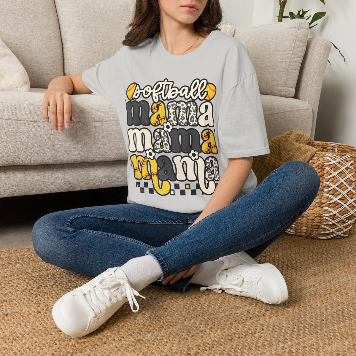 Softball Mama Graphic T-Shirt — Cute Leopard & Ball Mom Shirt