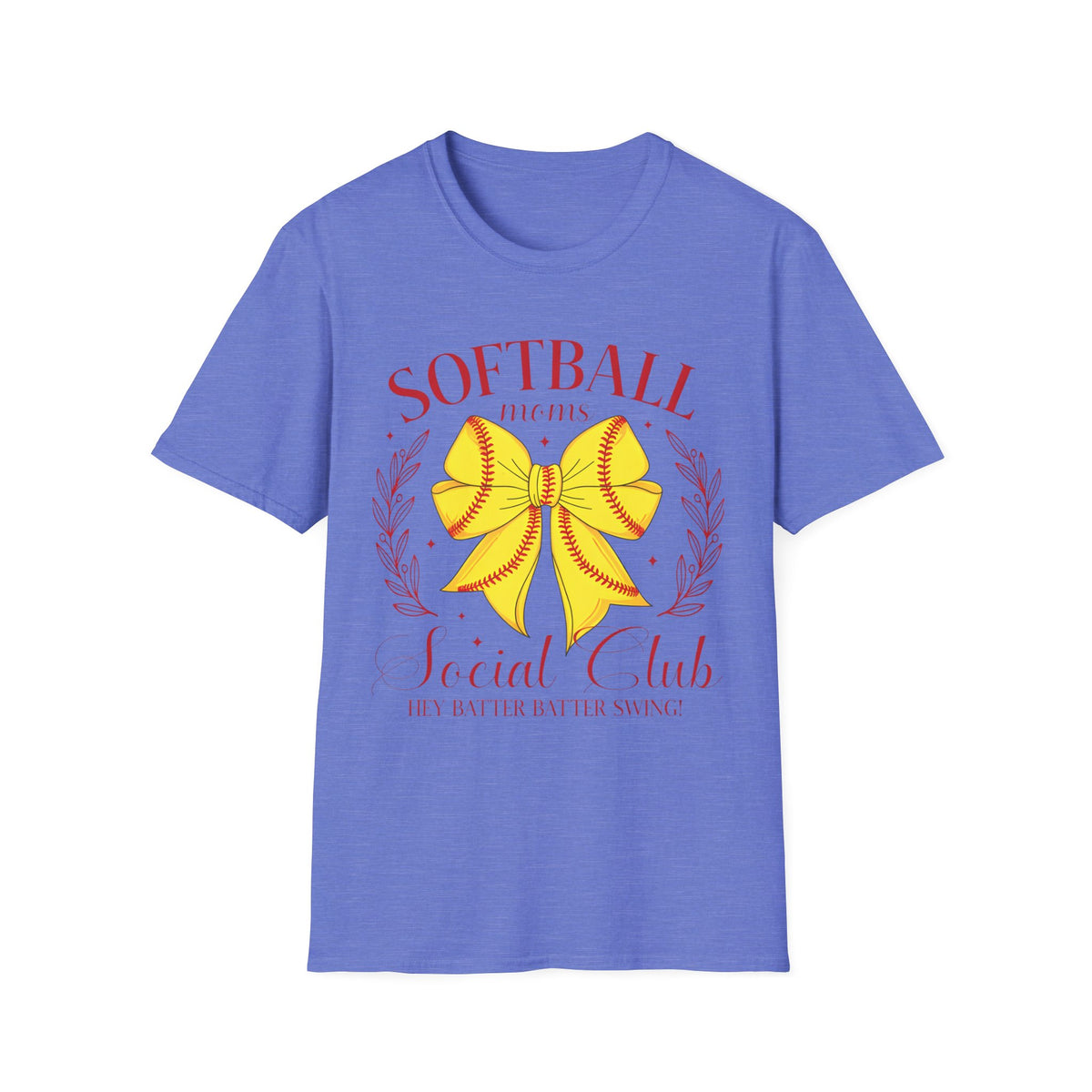 Softball Mom T-Shirt — Yellow Bow Baseball Stitch Design