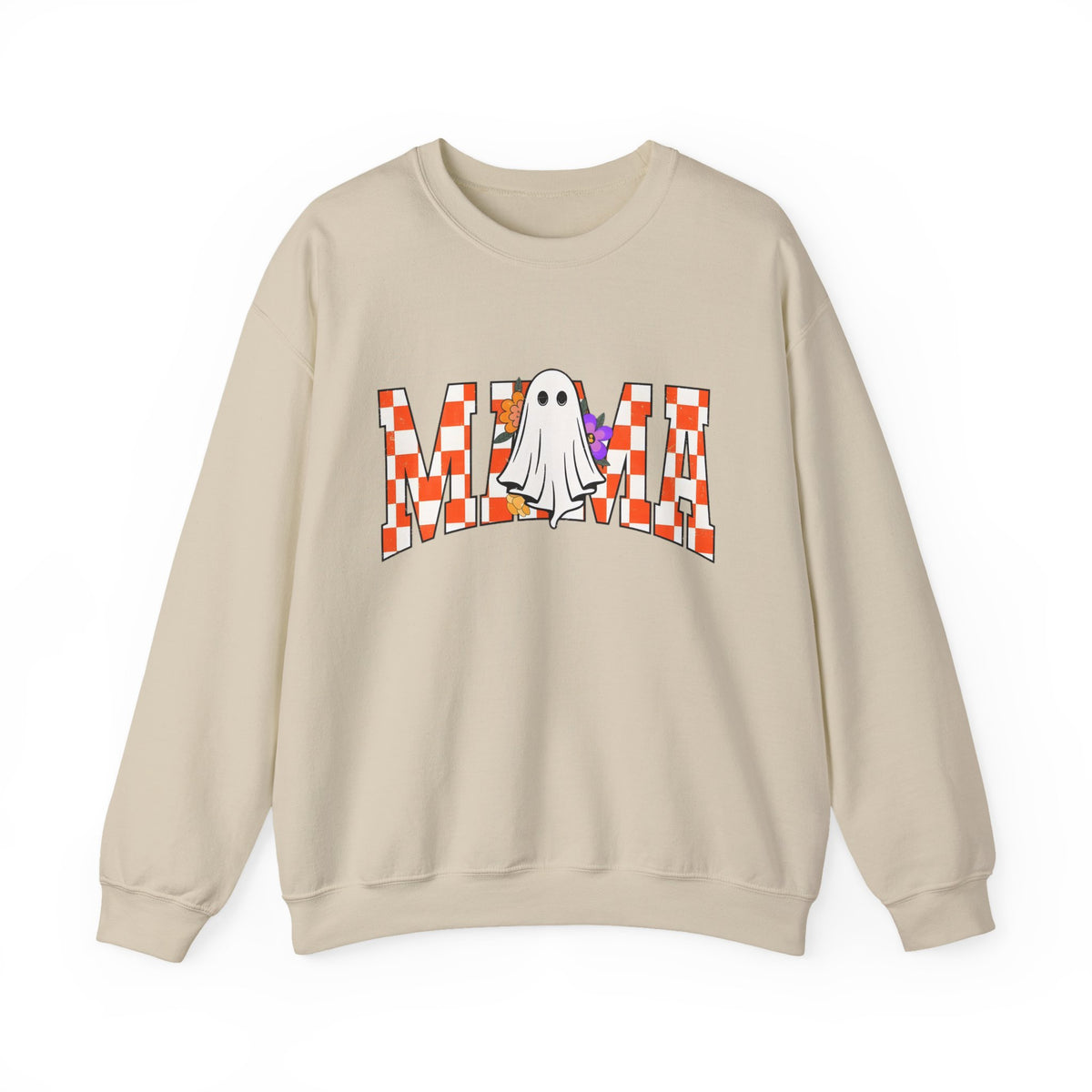 Mama Ghost Checkerboard Crewneck Sweatshirt — Cute Halloween Mom Pullover