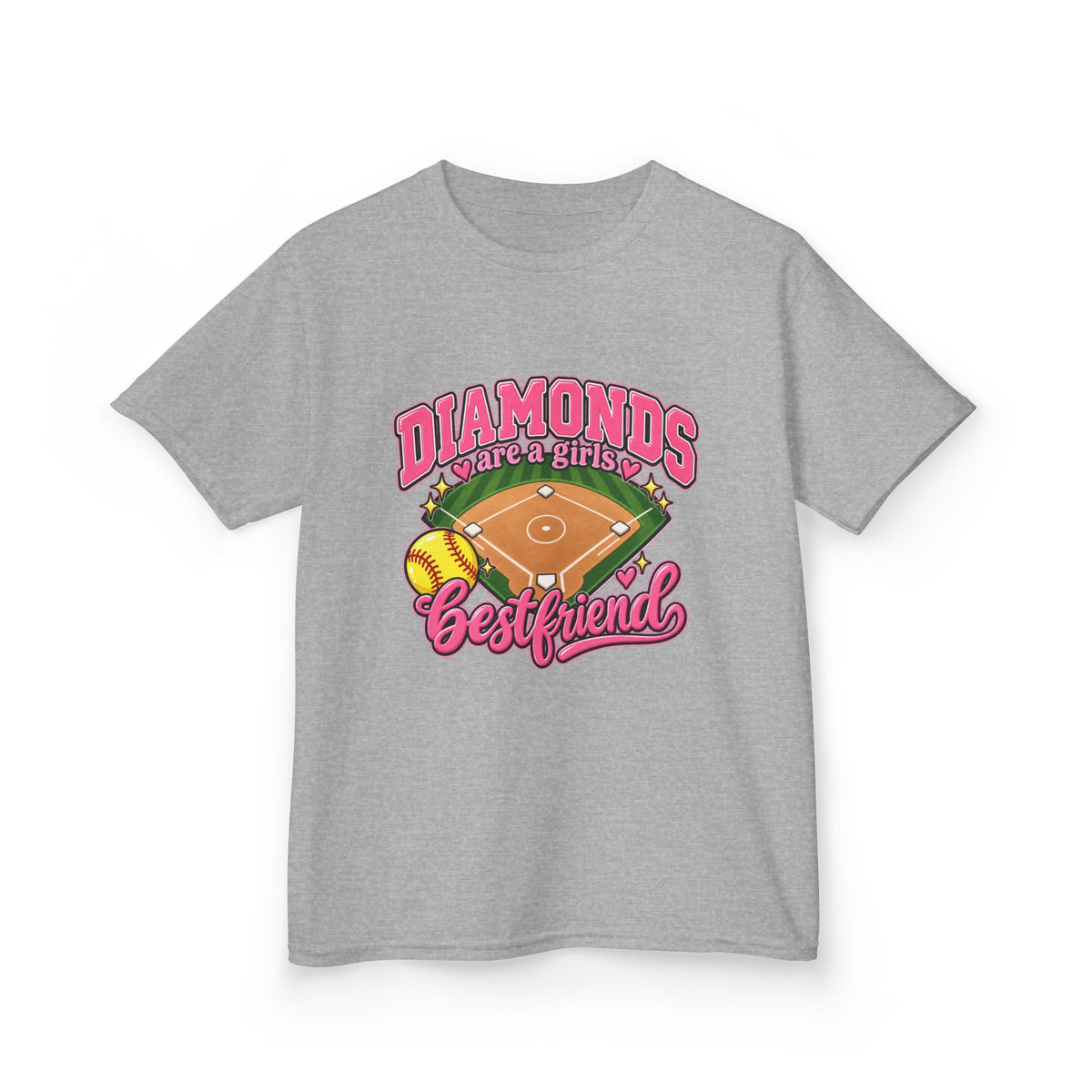 Kids Baseball Tee — "Diamonds Are My Bestfriend" Pink Softball Field Design