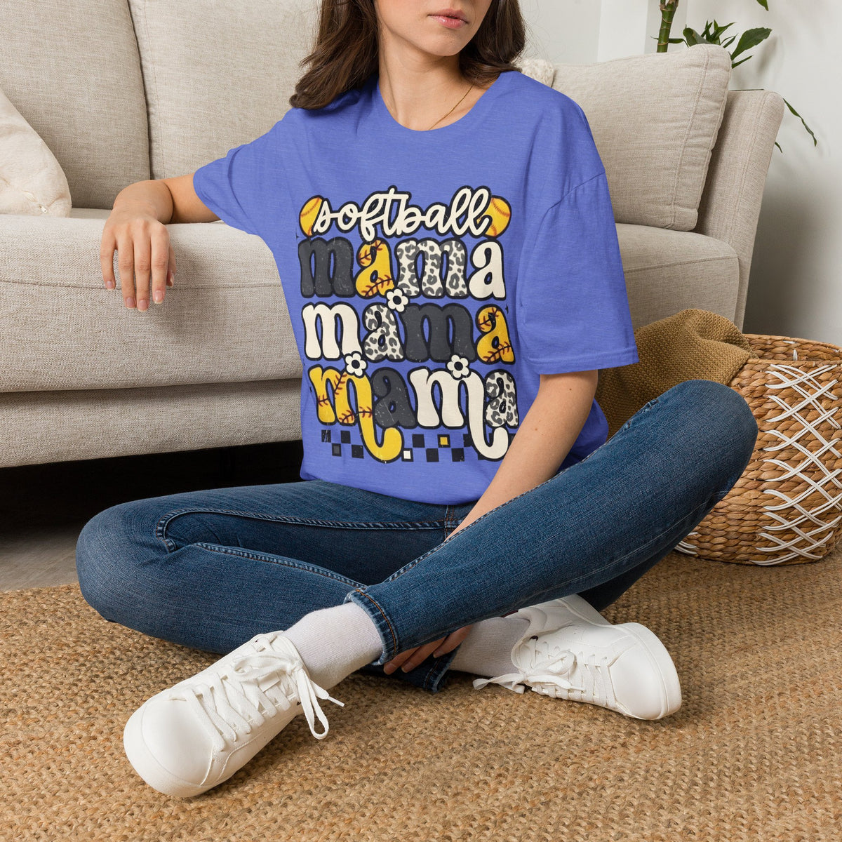 Softball Mama Graphic T-Shirt — Cute Leopard & Ball Mom Shirt