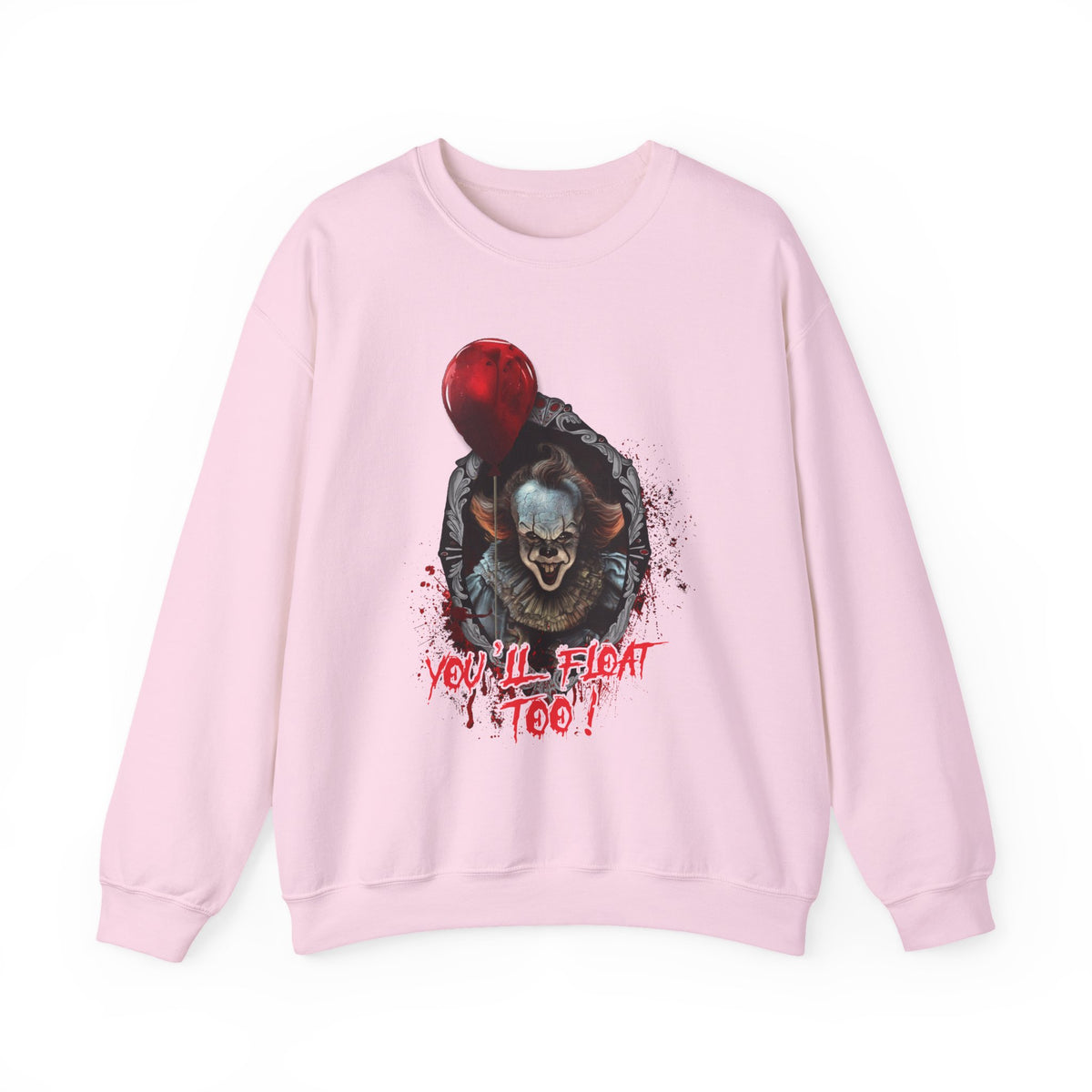 Horror Clown Crewneck Sweatshirt — "You'll Float Too" Graphic
