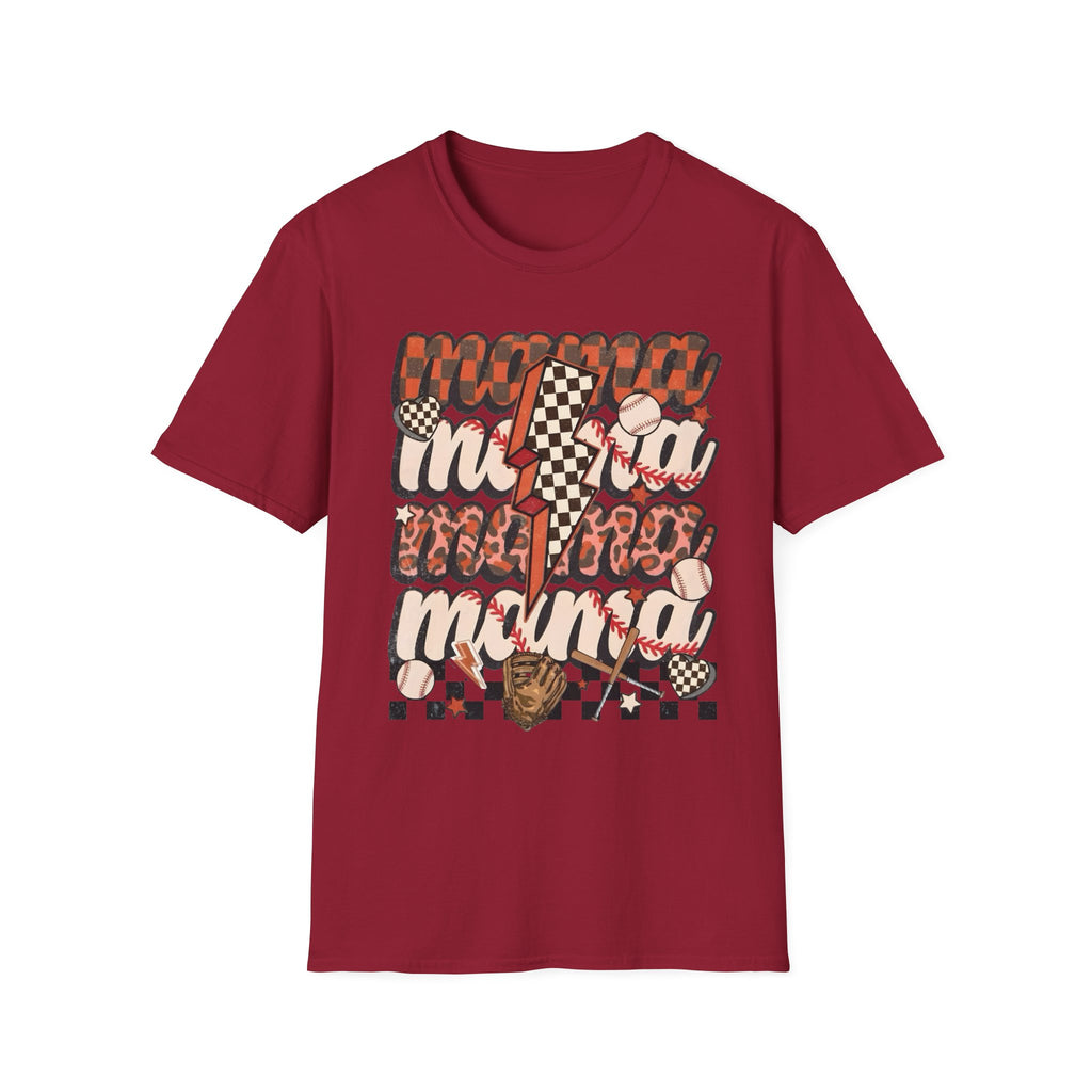 Baseball Mama T-Shirt — Checkerboard Lightning Mom Graphic Tee