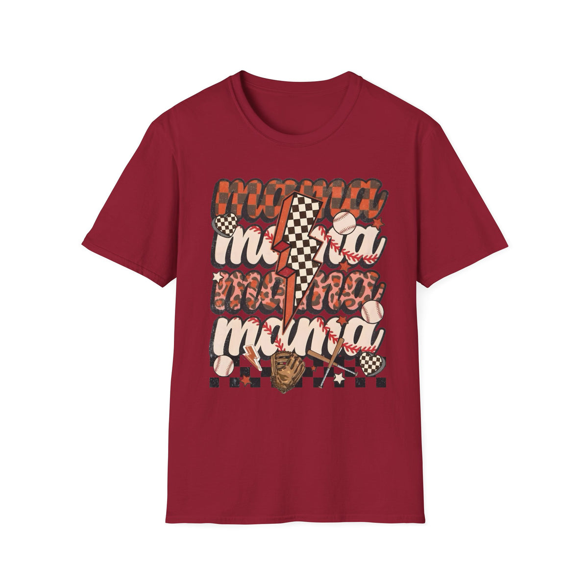 Baseball Mama T-Shirt — Checkerboard Lightning Mom Graphic Tee