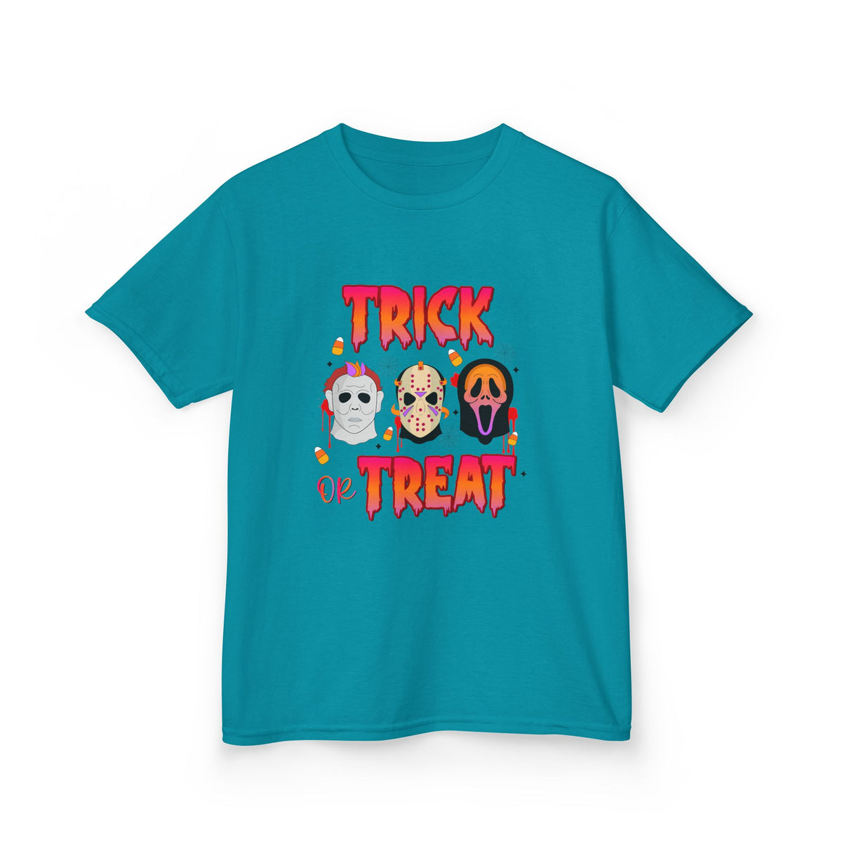 Kids T-Shirt — 'Trick or Treat' Halloween Mask Faces Tee
