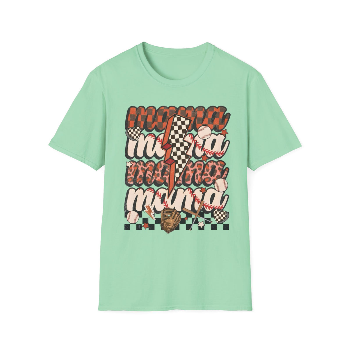 Baseball Mama T-Shirt — Checkerboard Lightning Mom Graphic Tee