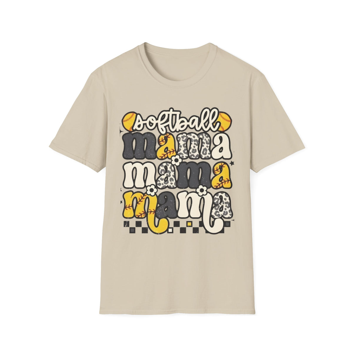 Softball Mama Graphic T-Shirt — Cute Leopard & Ball Mom Shirt