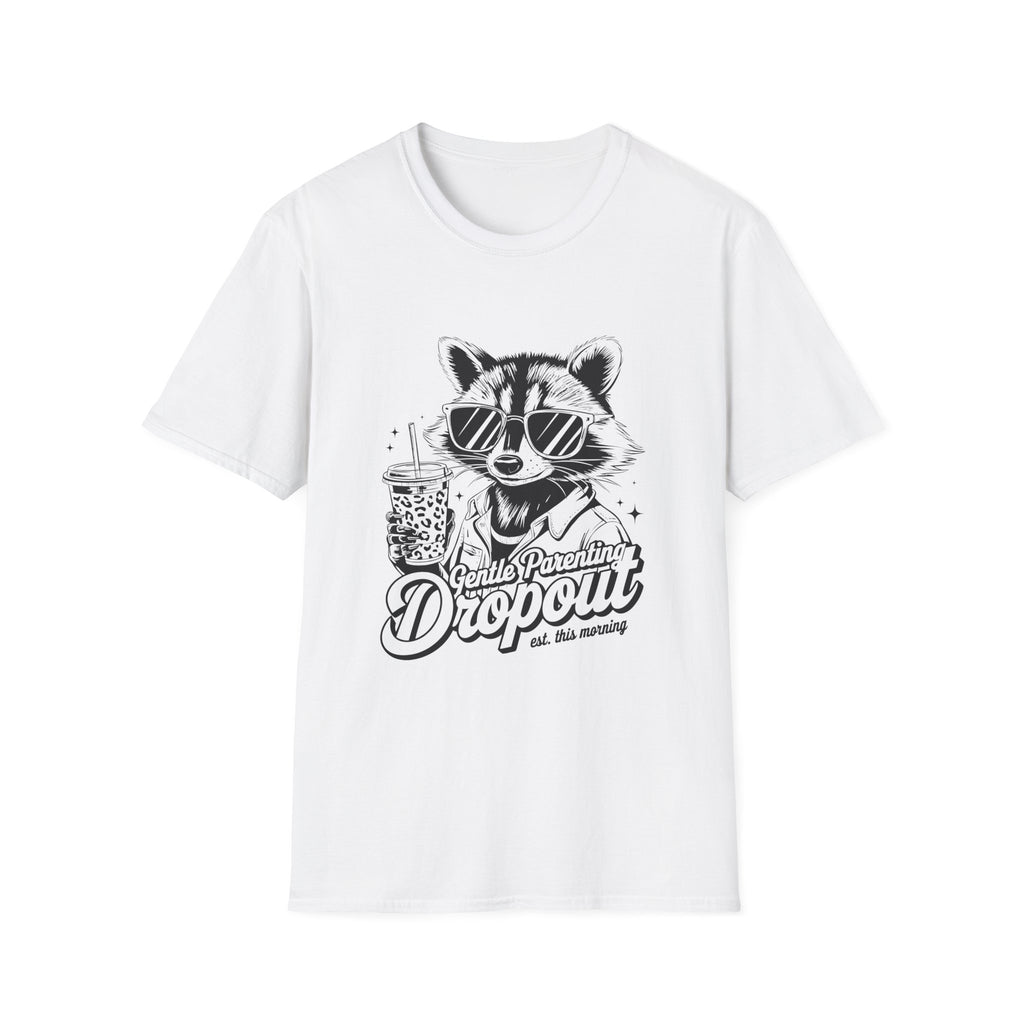 Raccoon with Sunglasses T-Shirt — Cute Retro 'Dropout' Graphic Tee