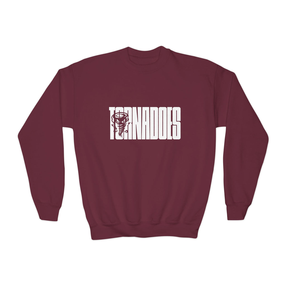 Youth Crewneck Sweatshirt - 'Tornadoes' Distressed Logo Graphic