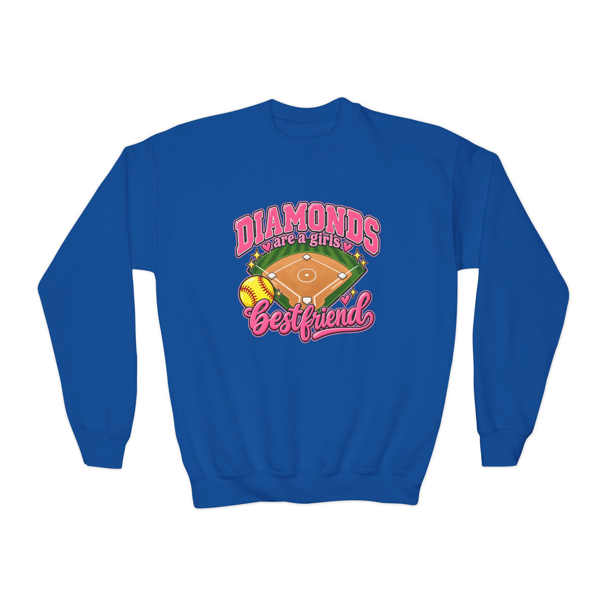Youth Crewneck Sweatshirt — "Diamonds Best Friend" Baseball Field Graphic