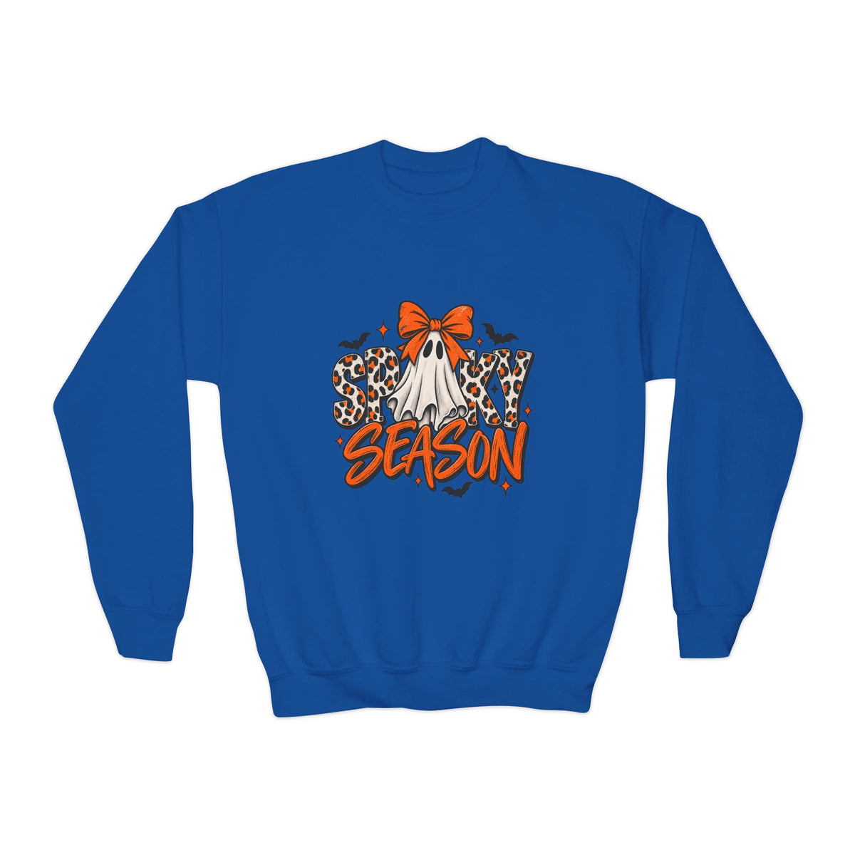 Youth Crewneck Sweatshirt — 'Spooky Season' Leopard Pumpkin Graphic