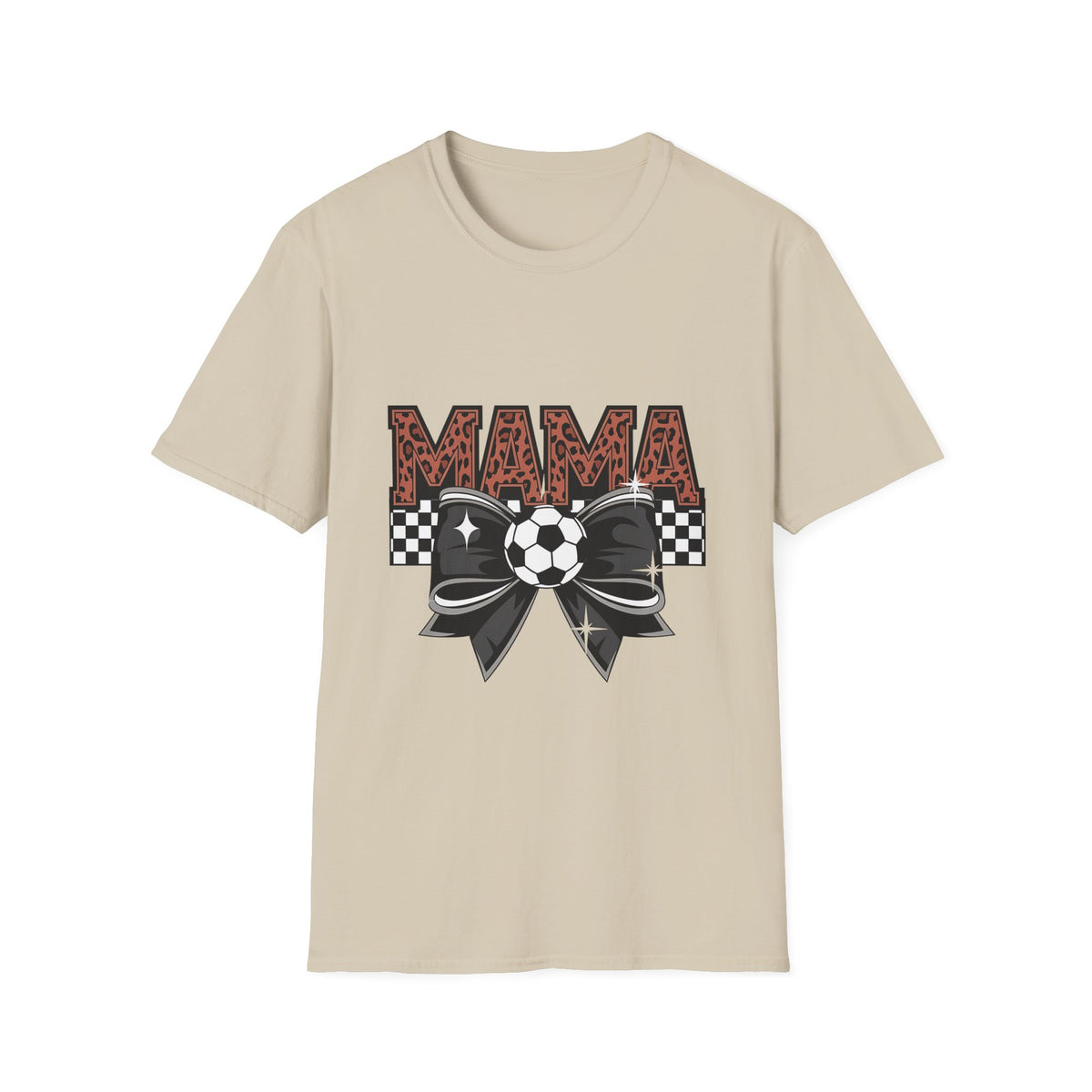 Mama Soccer Mom T-Shirt — Leopard Print & Checkered Bow Design