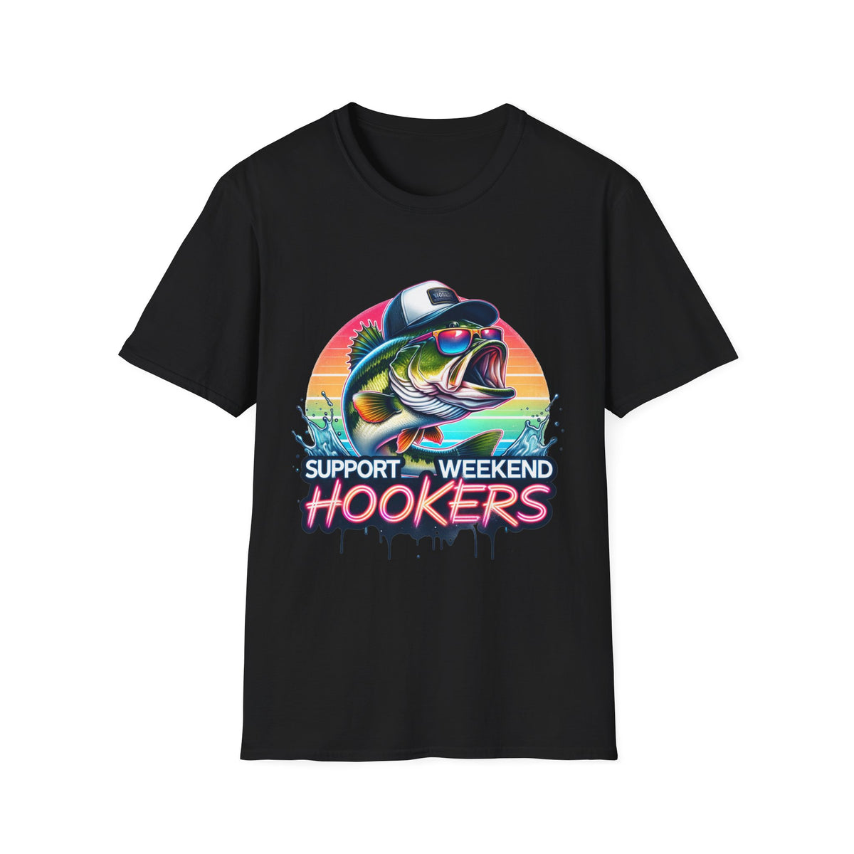 Fishing T-Shirt — “Support Weekend Hookers” Retro Bass Design