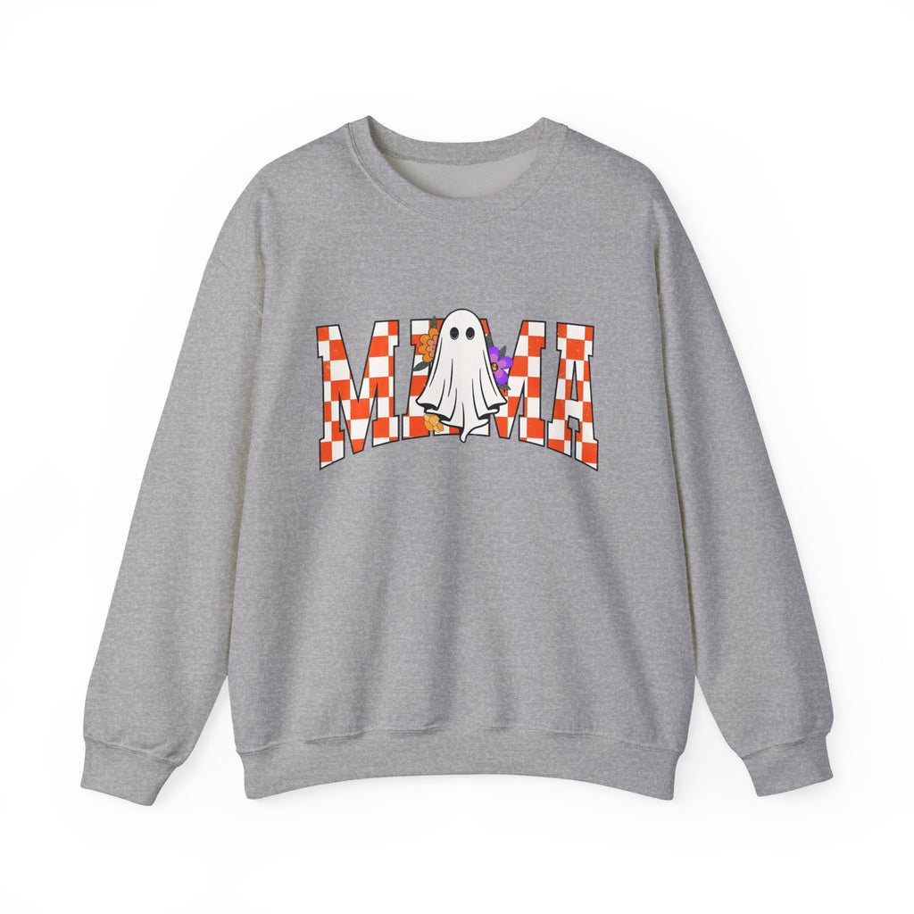 Mama Ghost Checkerboard Crewneck Sweatshirt — Cute Halloween Mom Pullover