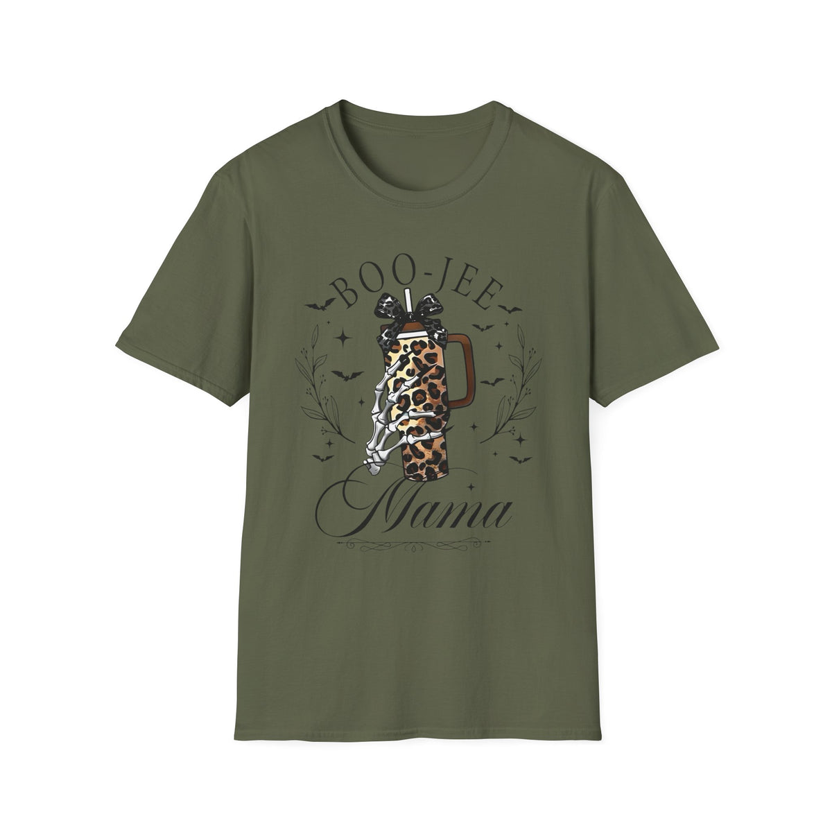 Boo-Jee Mama T-Shirt — Leopard Print Coffee Tumbler Halloween Tee