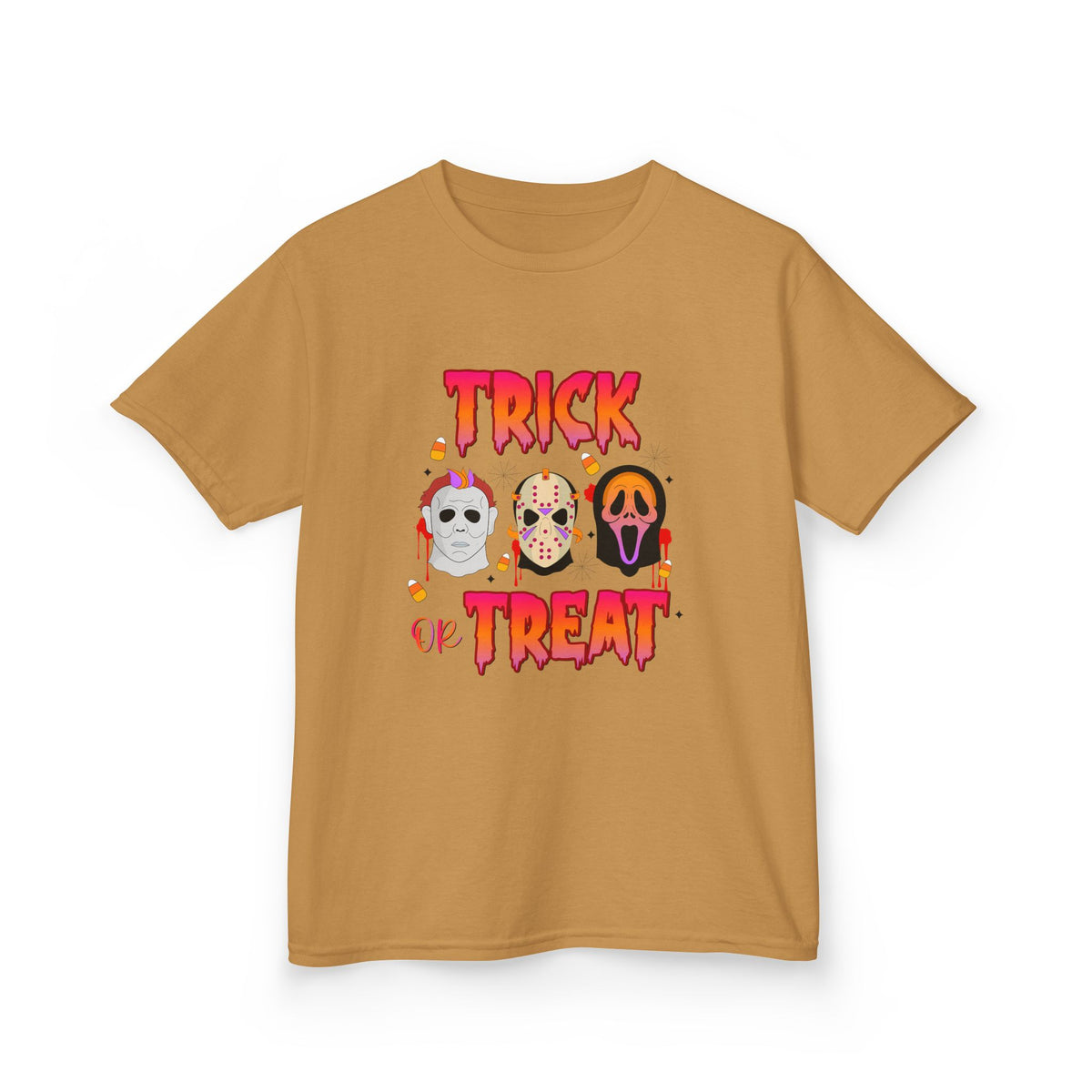 Kids T-Shirt — 'Trick or Treat' Halloween Mask Faces Tee