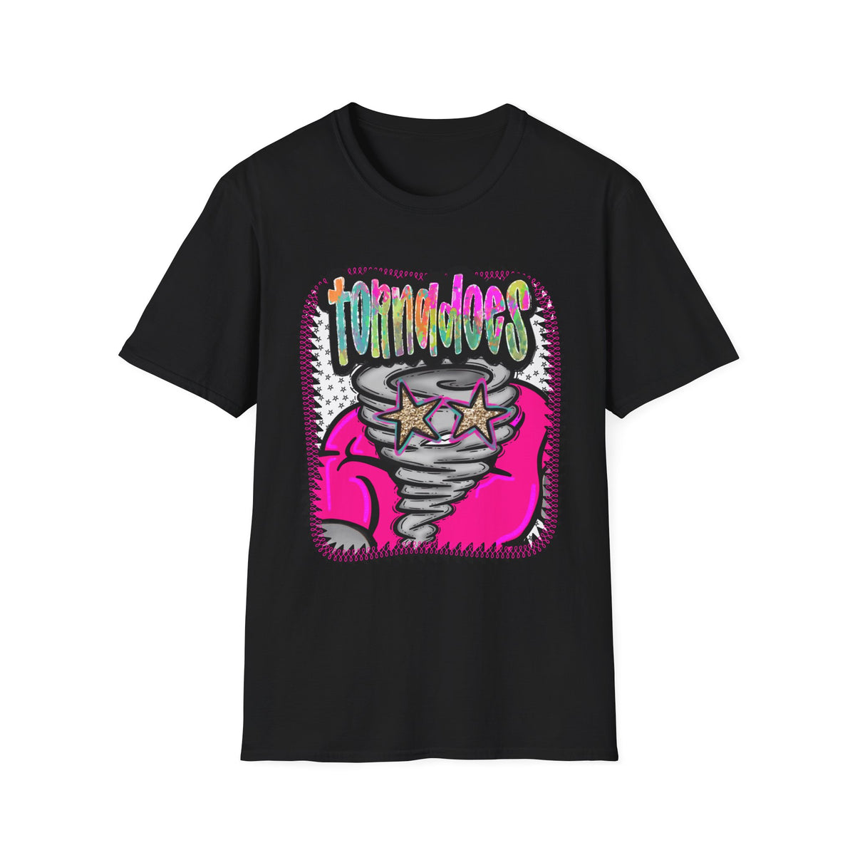 T‑Shirt — Colorful 'Tornadoes' Graphic Tee with Retro Stars (Bold Neon Streetwear)