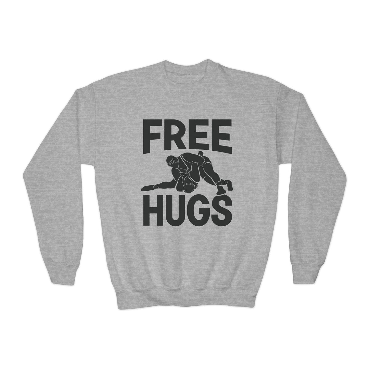 Youth Crewneck Sweatshirt — "FREE HUGS" Wrestling Graphic