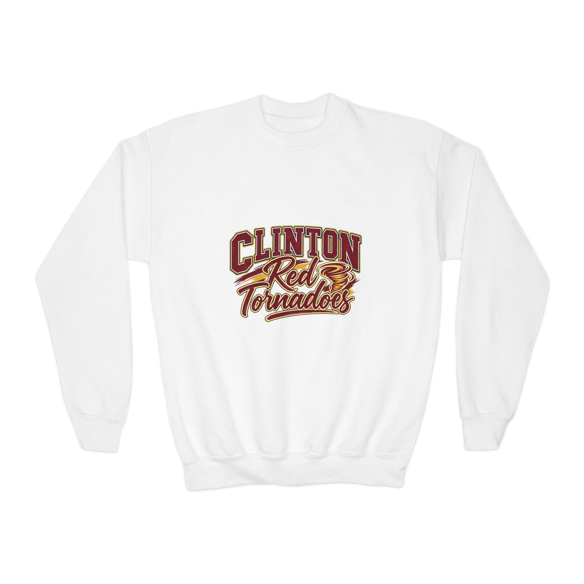 Clinton Red Tornadoes Youth Crewneck Sweatshirt — School Mascot Spirit Pullover