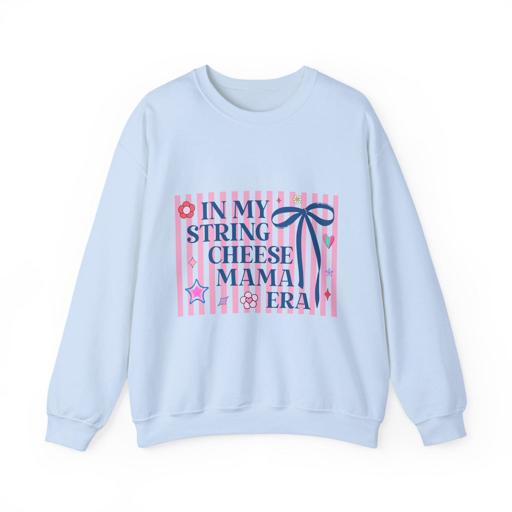 Crewneck Sweatshirt — "In My String Cheese Mama Era" Pink Ribbon Graphic