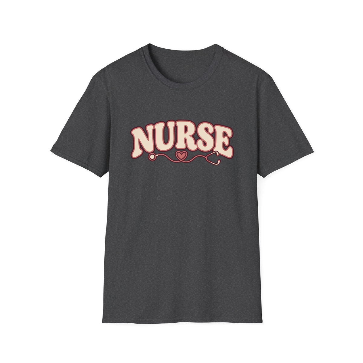 Nurse Retro Script T-Shirt — Pink Heart Stethoscope Design