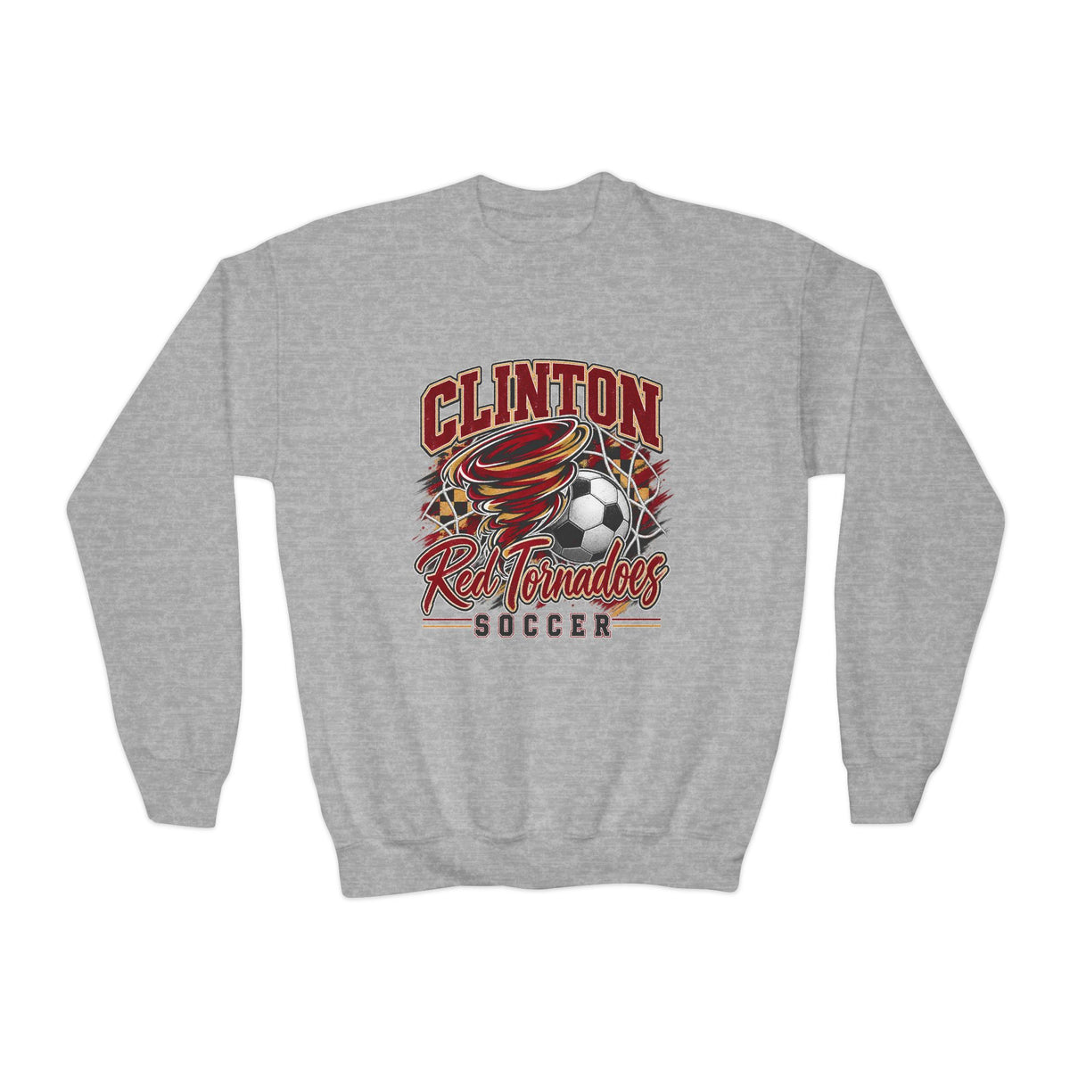 Youth Crewneck Sweatshirt - Clinton Red Tornadoes Soccer Team Graphic