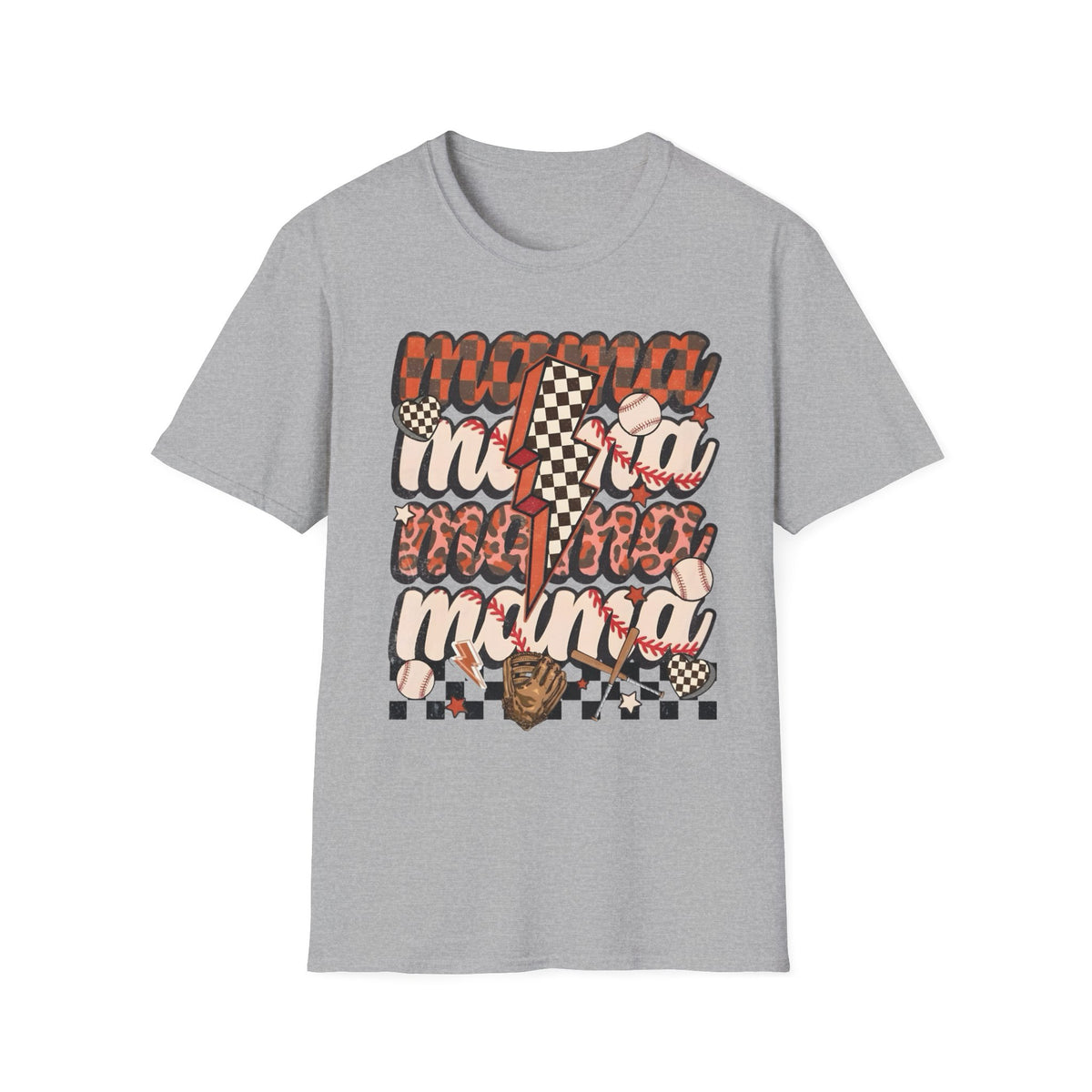 Baseball Mama T-Shirt — Checkerboard Lightning Mom Graphic Tee