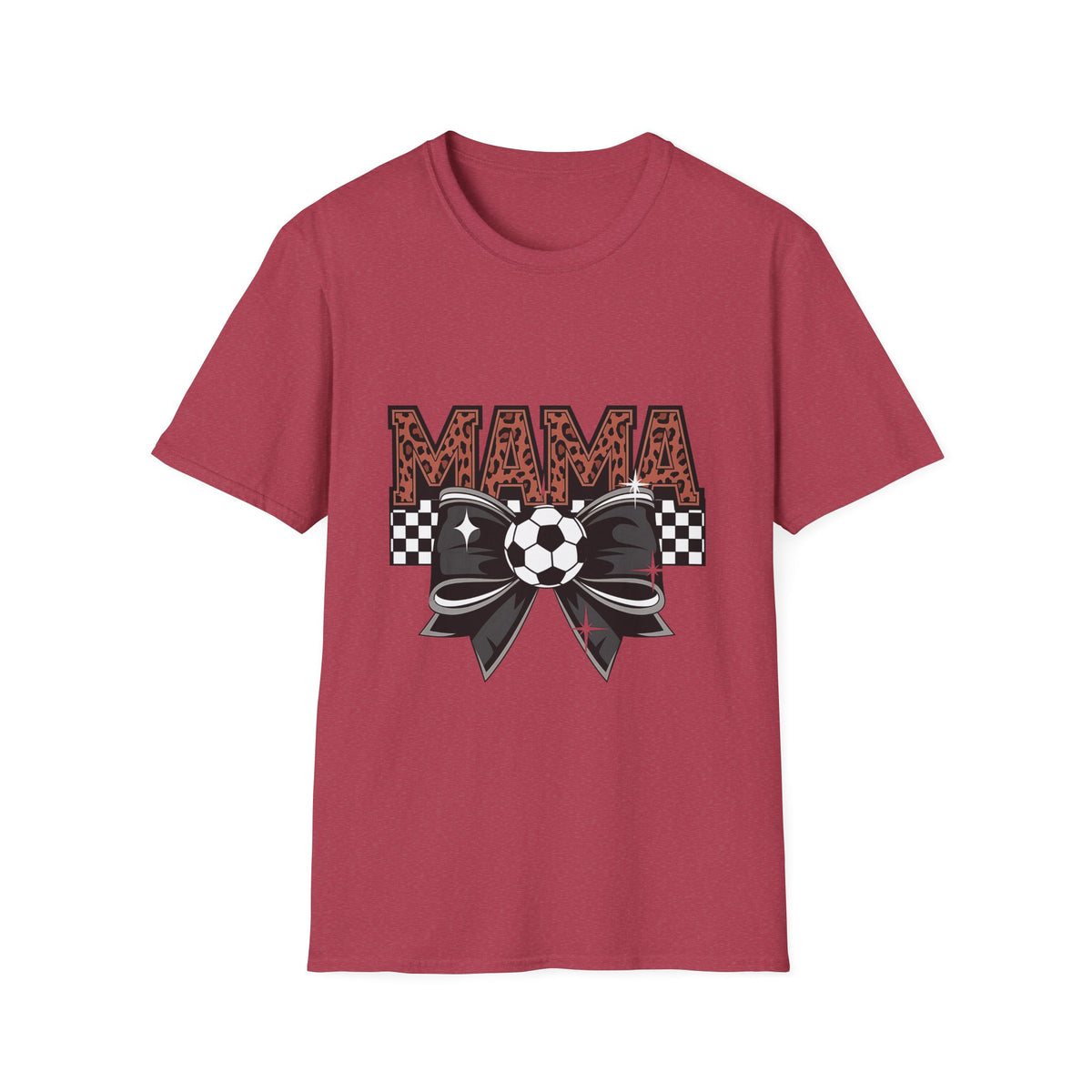 Mama Soccer Mom T-Shirt — Leopard Print & Checkered Bow Design