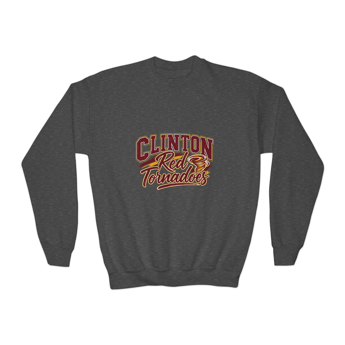 Clinton Red Tornadoes Youth Crewneck Sweatshirt — School Mascot Spirit Pullover