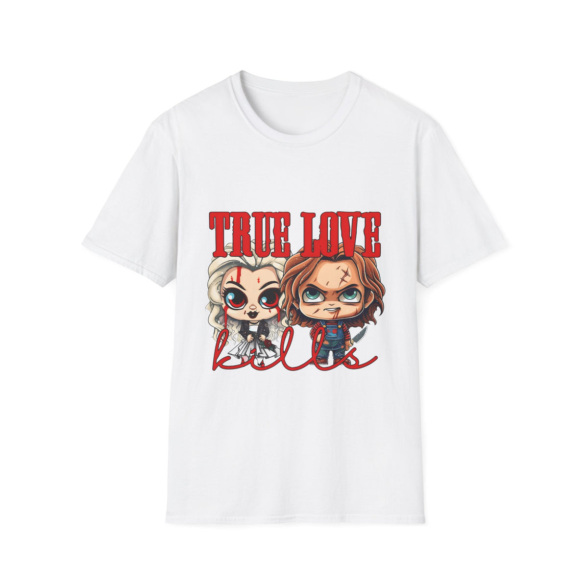 True Love Horror Couple T-Shirt — Cute Chibi Chucky & Tiffany Graphic Tee