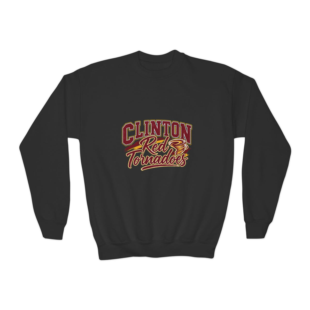 Clinton Red Tornadoes Youth Crewneck Sweatshirt — School Mascot Spirit Pullover