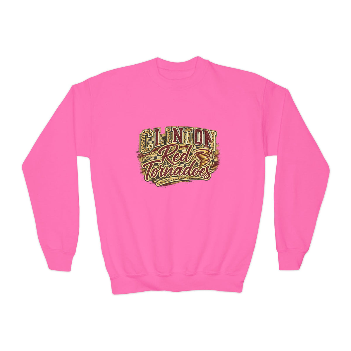 Youth Crewneck Sweatshirt - Clinton Red Tornadoes Vintage Script Graphic