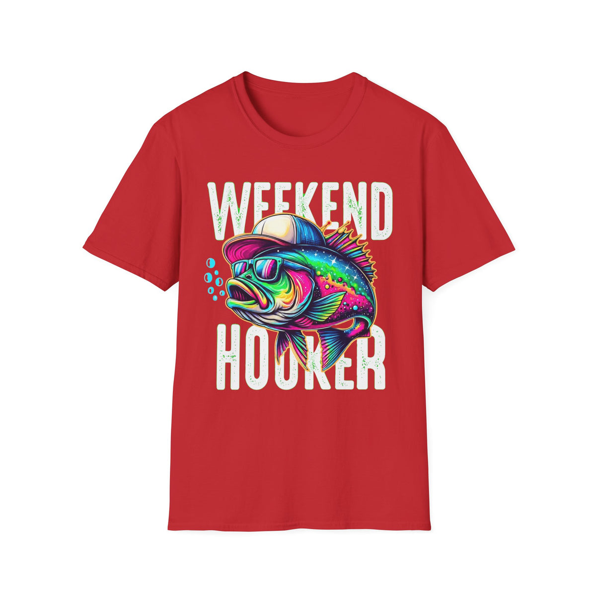 Weekend Hooker T-Shirt — Colorful Fishing Fish Graphic Tee for Anglers & Beach Days