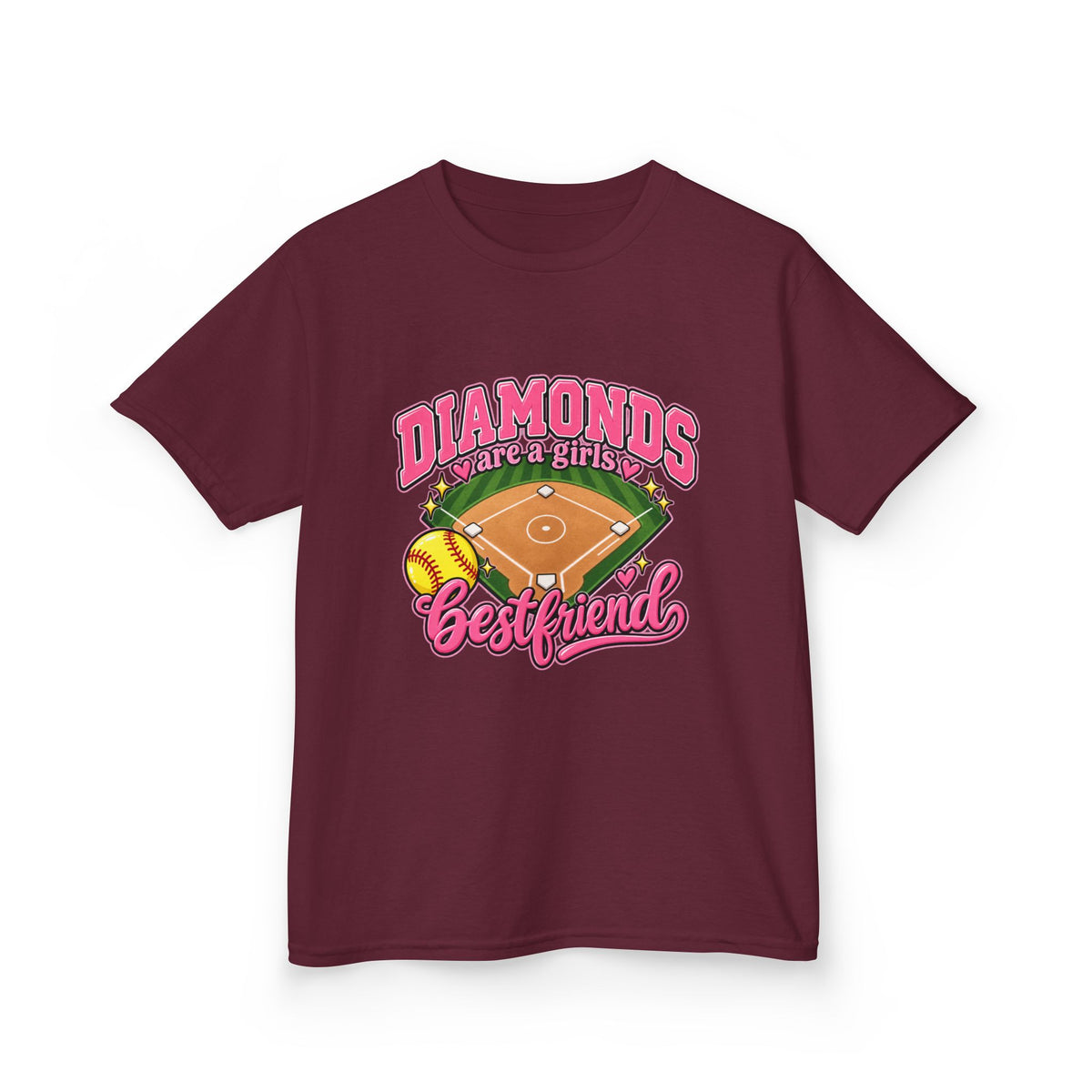 Kids Baseball Tee — "Diamonds Are My Bestfriend" Pink Softball Field Design