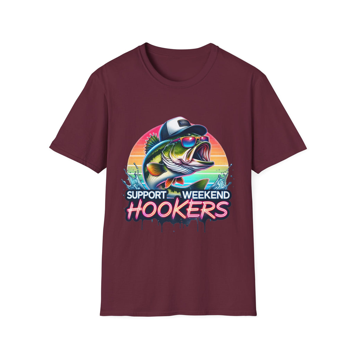 Fishing T-Shirt — “Support Weekend Hookers” Retro Bass Design