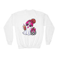 Cute Halloween Youth Crewneck Sweatshirt — Pink Beanie, Heart Sunglasses & Boba Teen Ghost Pullover