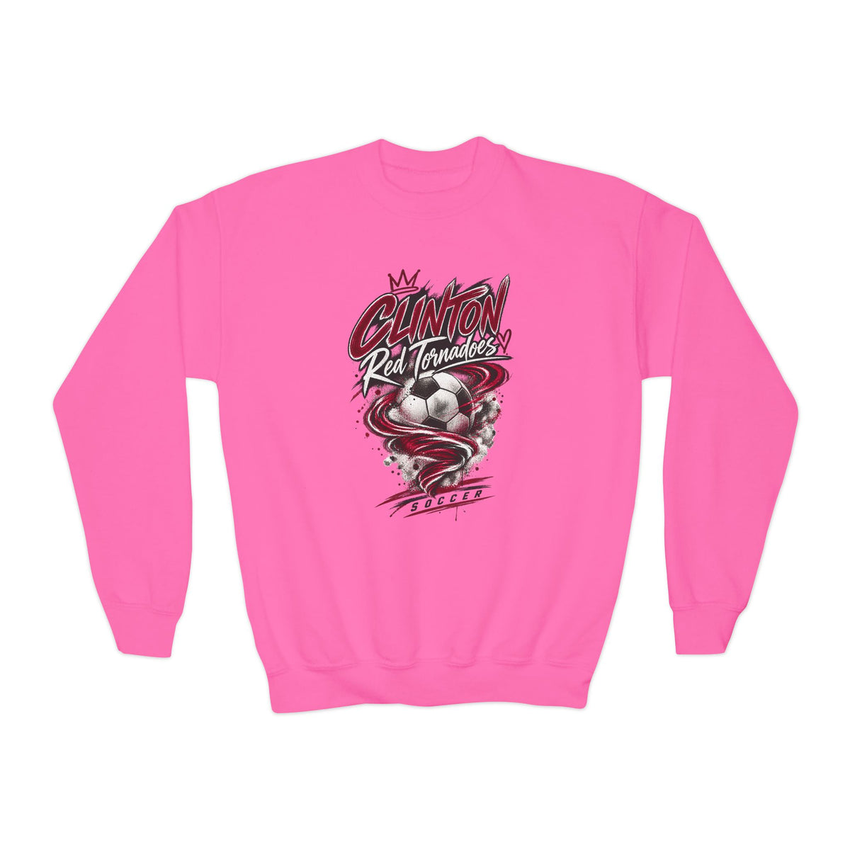 Youth Crewneck Sweatshirt - Clinton Red Tornadoes Soccer Team Graphic