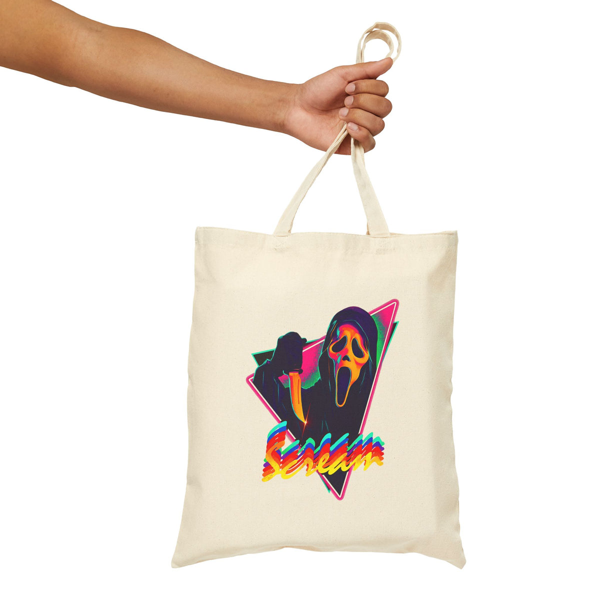 Retro Scream Canvas Tote Bag — ’Scream’ Neon Horror Graphic Tote