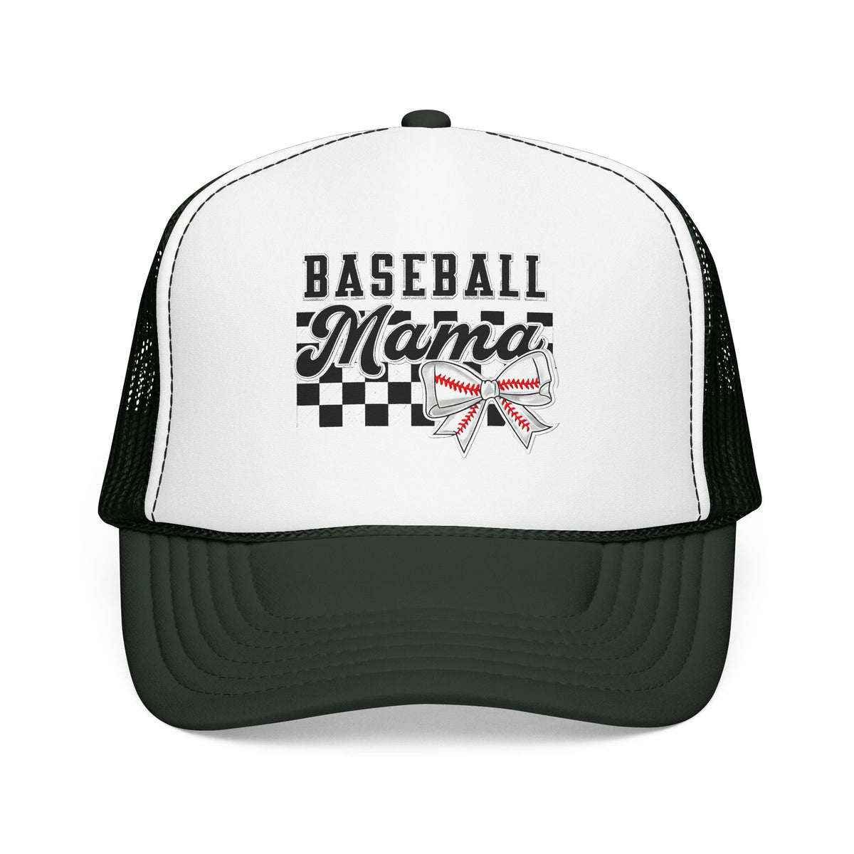 Baseball Mama Trucker Hat – Mom Cap with Checkerboard & Bow