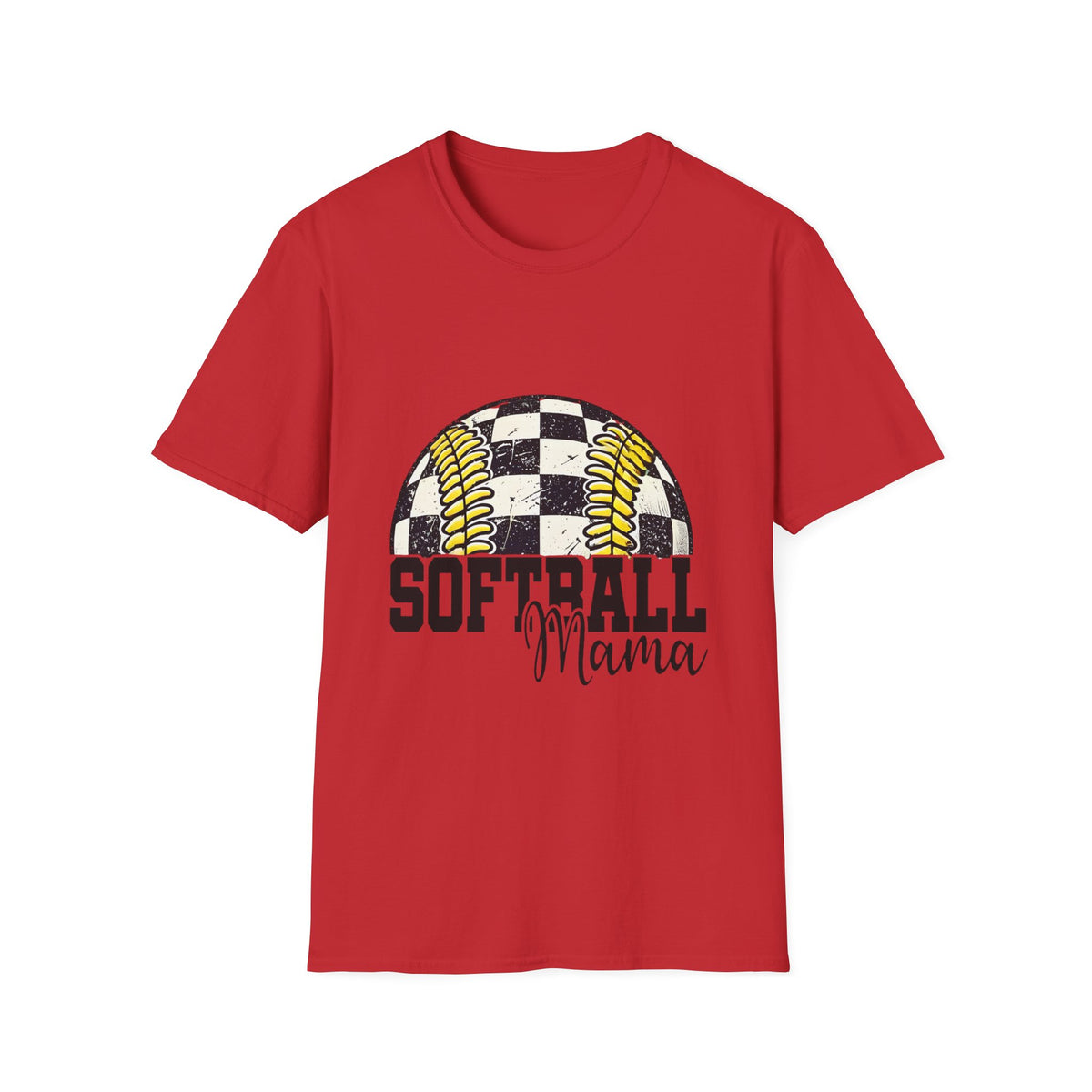 Softball Mama T‑Shirt — Checkered Ball Graphic Softball Mom Tee