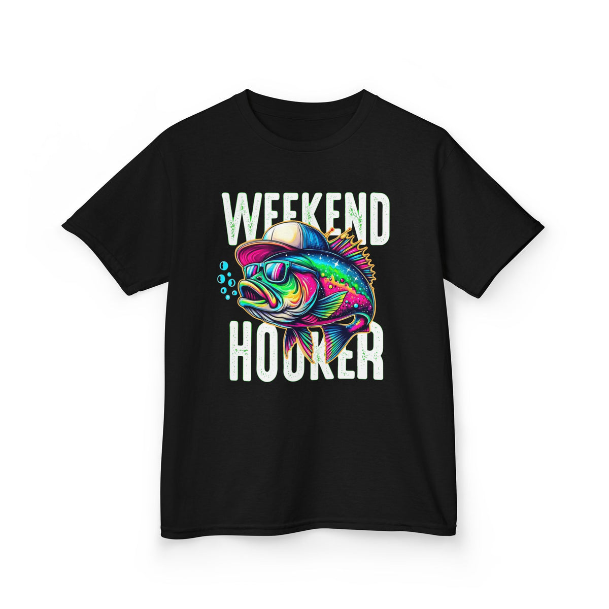 Kids Fish Tee — Colorful Neon Fishing Bass Graphic Shirt for Boys & Girls