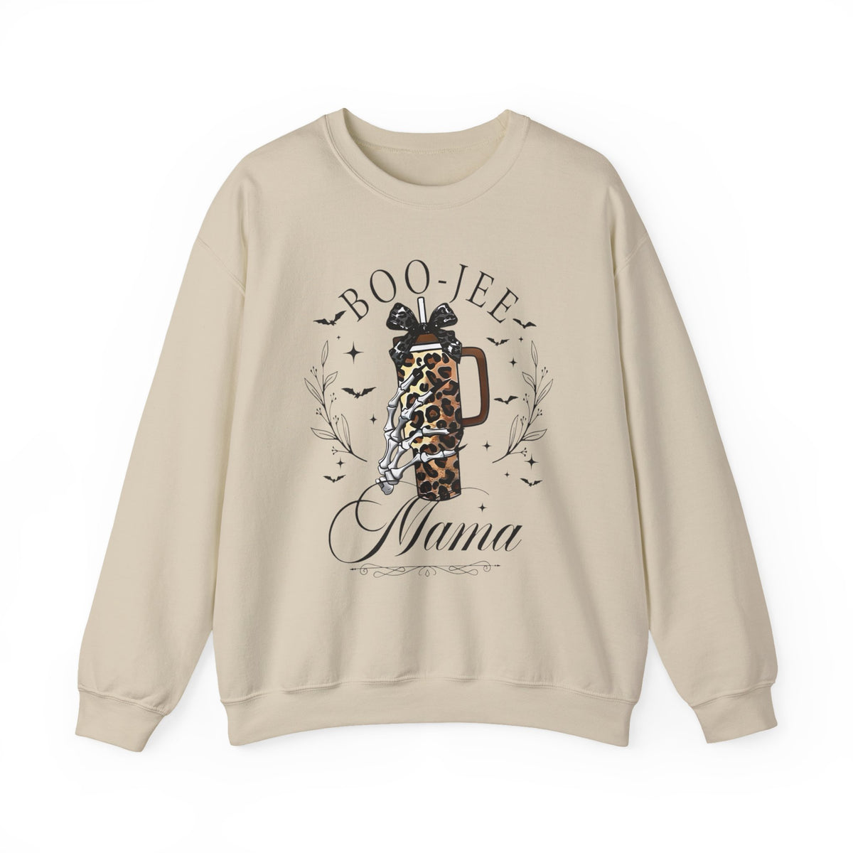 Boo-Jee Mama Crewneck Sweatshirt — Leopard Coffee Tumbler Mom Graphic