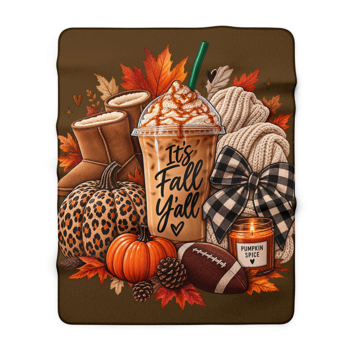 Fall Sherpa Blanket – "It's Fall Y'all" Pumpkin Spice Cozy Throw