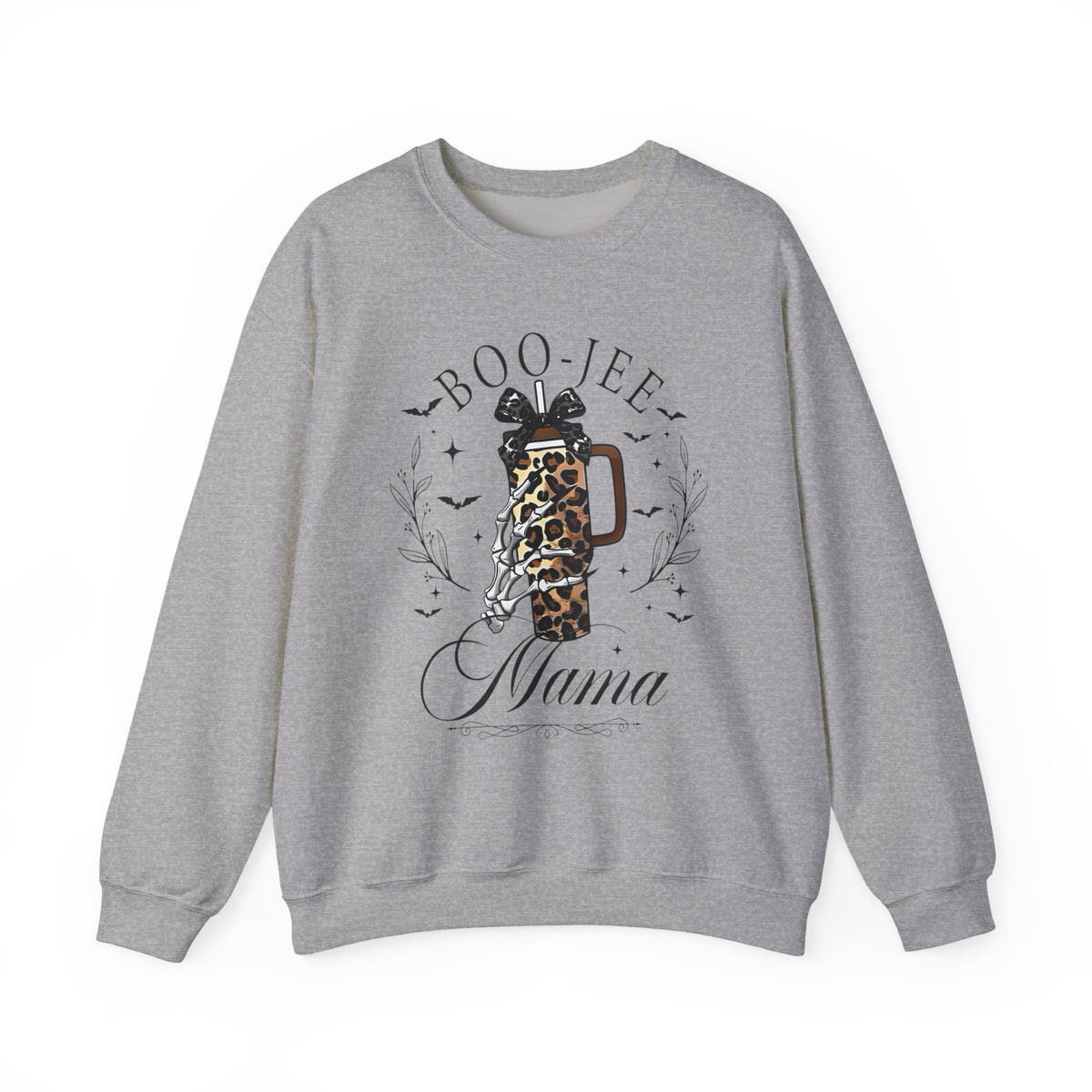 Boo-Jee Mama Crewneck Sweatshirt — Leopard Coffee Tumbler Mom Graphic