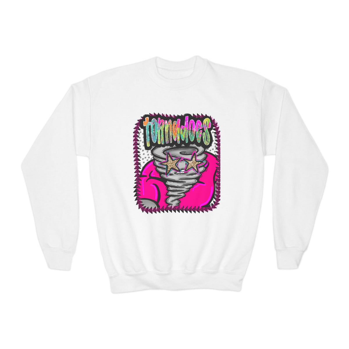 Youth Crewneck Sweatshirt —Neon Tornadoes Graphic