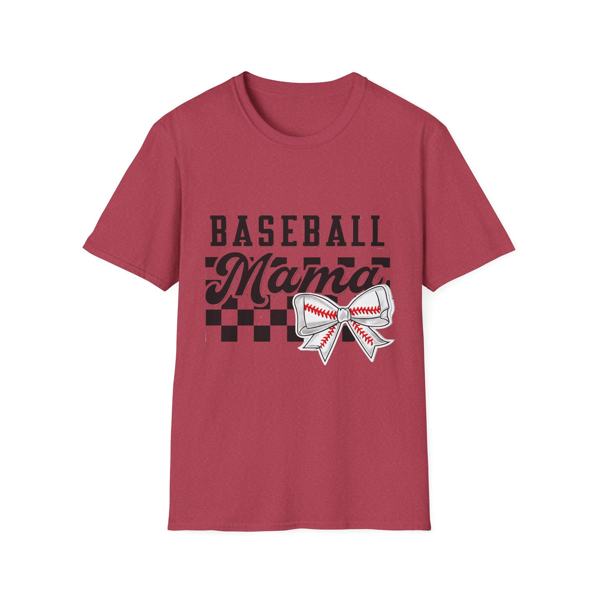 Baseball Mama T-Shirt — Checkerboard Bow Soft Tee for Baseball Moms